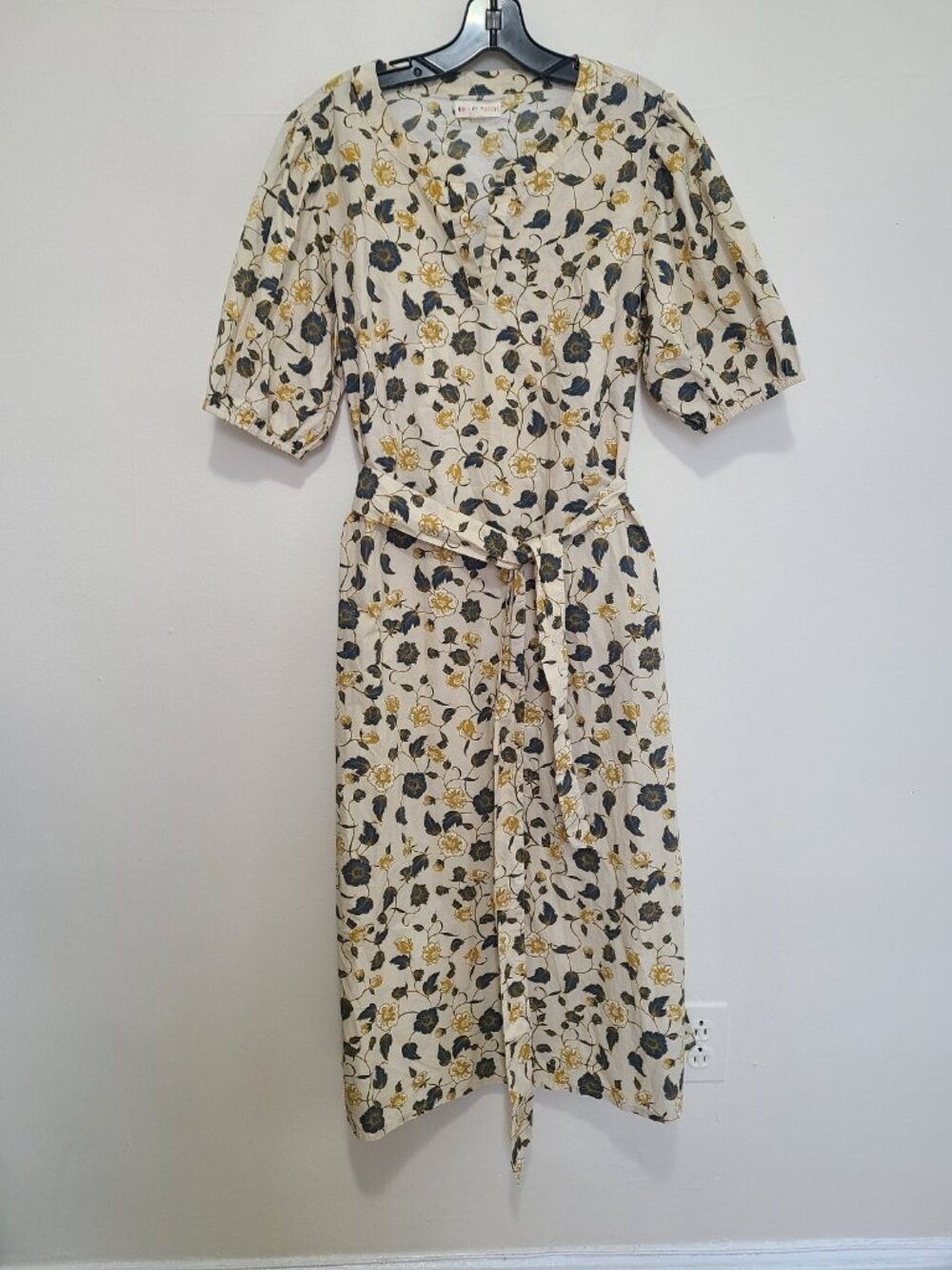 Roller Rabbit Floral Belted Midi Dress Size S Yellow